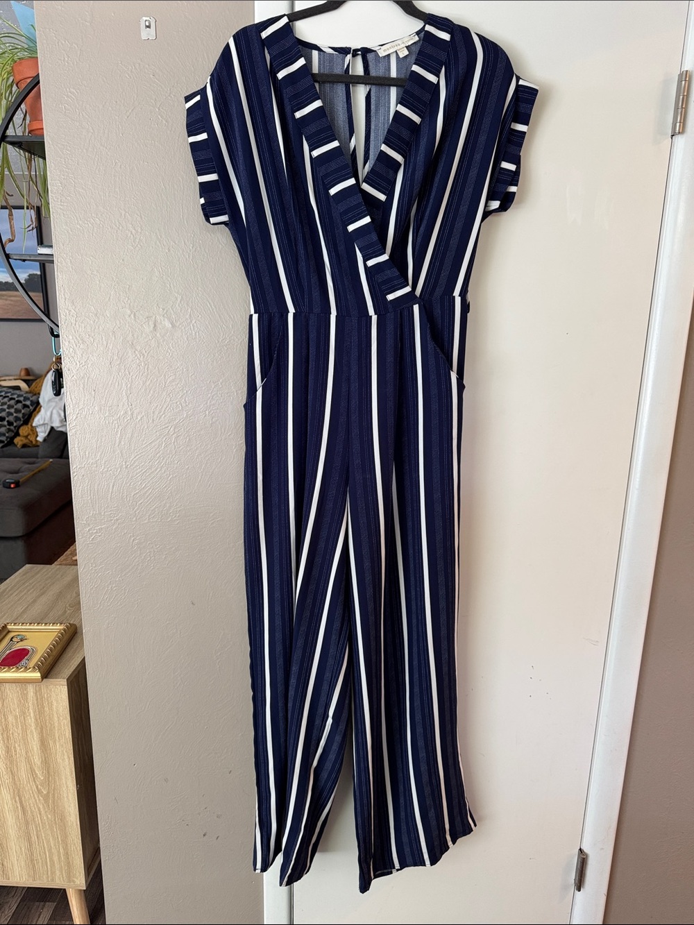 Monteau Navy and White Striped Jumpsuit